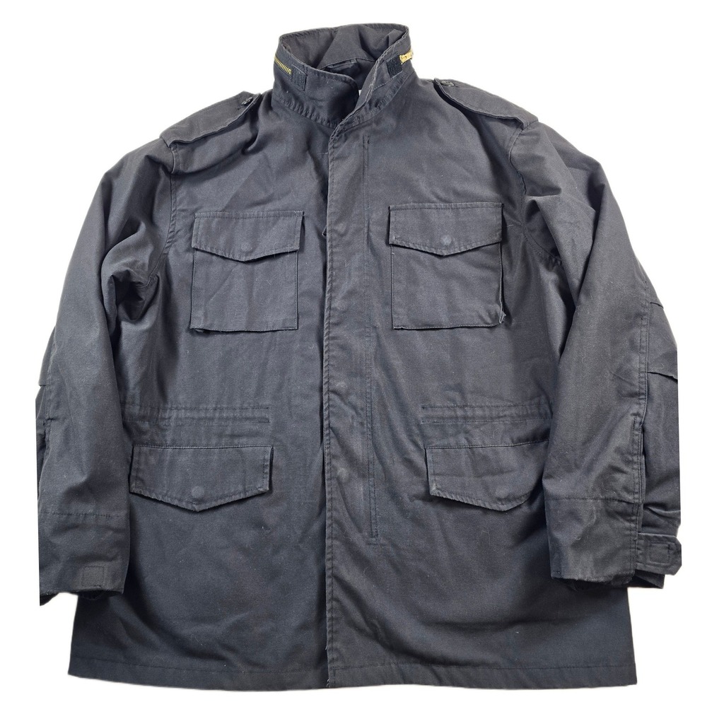 Rothco M-65 Field Jacket Mens Large Black Cotton Blend Stowaway Hood Coat